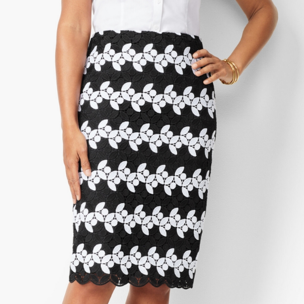 Talbots RSVP line Black & White Lace Skirt